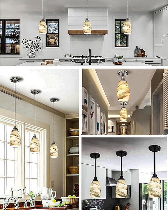 Oval Glass Pendant Lamp Shade - Grey Blue Art Glass Light Covers for Kitchen Island Pendant Light Replacement (Light Brown)