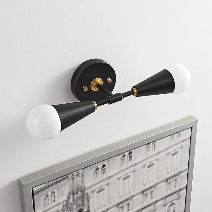 BRIGHTTIA Vicky 2 Light Cone Socket Wall Sconce - Mid Century Modern Fixture for Wall & Ceiling - Minimalist Edison Lamp for Hallway and Bathroom Vanity - Black & Gold (BW0027-2BG)
