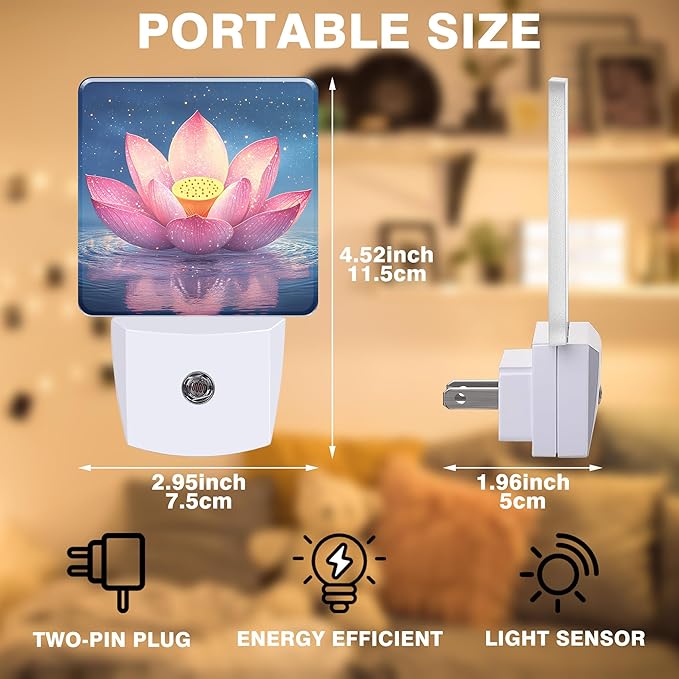 Night Light Pink Lotus Flower Night Lights Plug into Wall Smart Dusk to Dawn Sensor 0.5W Energy Efficient Led Lamp for Men Women Bedroom Bathroom Hallway Stairway Decor