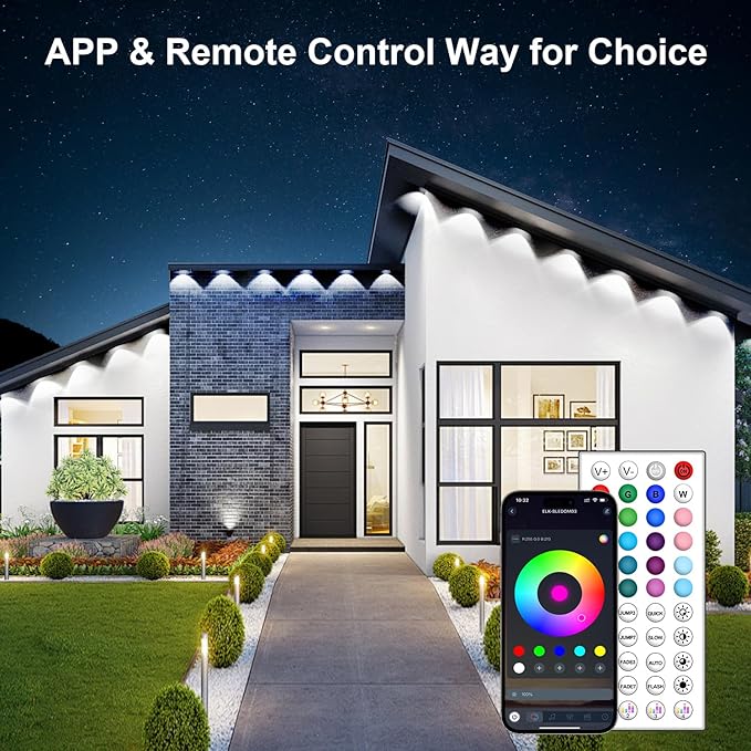 150FT Permanent Outdoor RGB Lights - IP65 Waterproof with Smart App Control Remote, DIY Scene Modes, Music Synchronization, Eaves Lights For Garden Decor, Deck, Christmas, Party, Party, Halloween,Roof