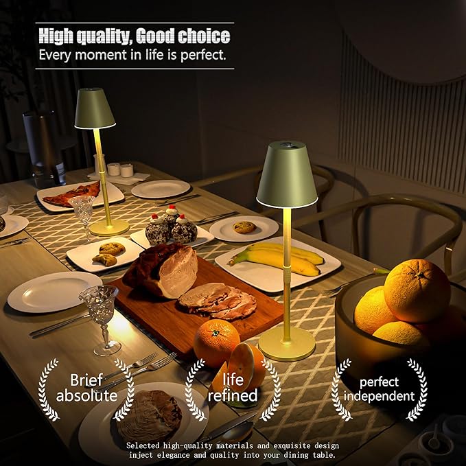 2Pack LED CordlessTable Lamp,4000mAh Rechargeable Battery Desk lamp,3 Level Brightness Night Light, Simple Design, for Couple Dinner/Coffee Table/Restaurant/Bedroom(Champagne Gold 2Pack)