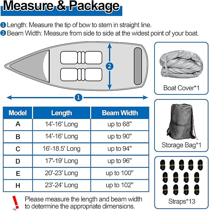iCOVER Trailerable Boat Cover with Support Pole- 17'-19' Heavy Duty Waterproof Tarp Covers, Fits V-Hull, Fish&Ski, Pro-Style, Fishing, Runabout, Bass Boats, up to 17ft-19ft Long X 96" Wide