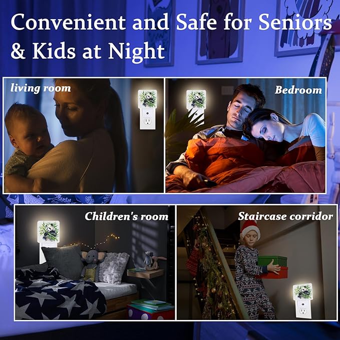 Watercolor Panda Bamboo Night Light, Plug-into Wall Cute Animal Asian Bear Nightlight Lamp with Dusk to Dawn Sensor, Led Lamp 0.5W Energy Efficient for Boys Girls Adults Home Decor