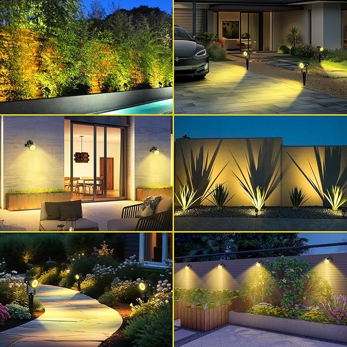 T-SUN Solar Spotlights 2W Outdoor LED Landscape Spot Light, 2-in-1 Waterproof Solar Powered Wall Lights Auto ON/Off with Dual Headlamp for Garden, Yard, Pathway(Warm White)