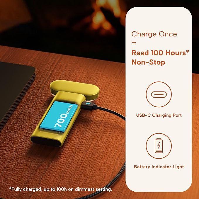 86lux Book Light, Reading Light for Book in Bed, USB Rechargeable LED Night Light with 3 Colors & Limitless Dimming,Bookmark Light for Book Lovers,Yellow