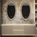 Double Sink Bathroom Vanity - 2 Smart LED Defog Mirror | Ambient Lighting & Striped Door Panel & Multilayer Wood Board, Floating Freestanding Bathroom Vanities (76'')