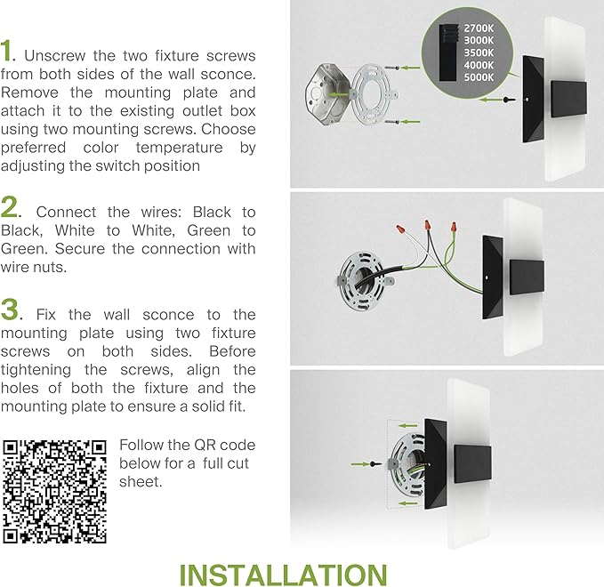 ASD LED Indoor Wall Mount Light Fixture - 8 Inch 10W Modern Interior Matte Black Dimmable Wall Sconce Light - ETL 2700K-5000K Adjustable - Hallway, Bedroom LED Wall Lights