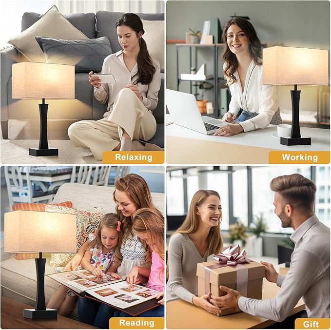 Seealle Bedside Lamps for Night Stands - 3 Way Dimmable Table Lamp for Bedroom with USB C+A Ports,Modern Bedside Lamps Set of 2, Touch Lamps for Nightstands(Cream)