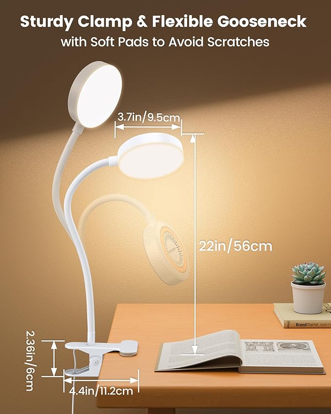 Glocusent Clip on Light, 72 LEDs Clip on Lamp with Amber Night Light, 3 Colors & 5 Brightness Bed Lamp, 30/60-Min Auto Off Timer, Perfect Eye Caring Reading Lamps for Bed/Bunk Bed/Headboard/Table/Desk