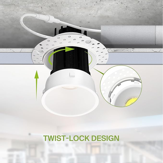 ASD Trimless 1 Inch Recessed LED Lights, 7W 120V Triac Round Commercial Downlight, Canless Dimmable Lighting for Ceiling with J-Box, 5 CCT 2700K-5000K, CRI 90+, IC Rated, ETL, White