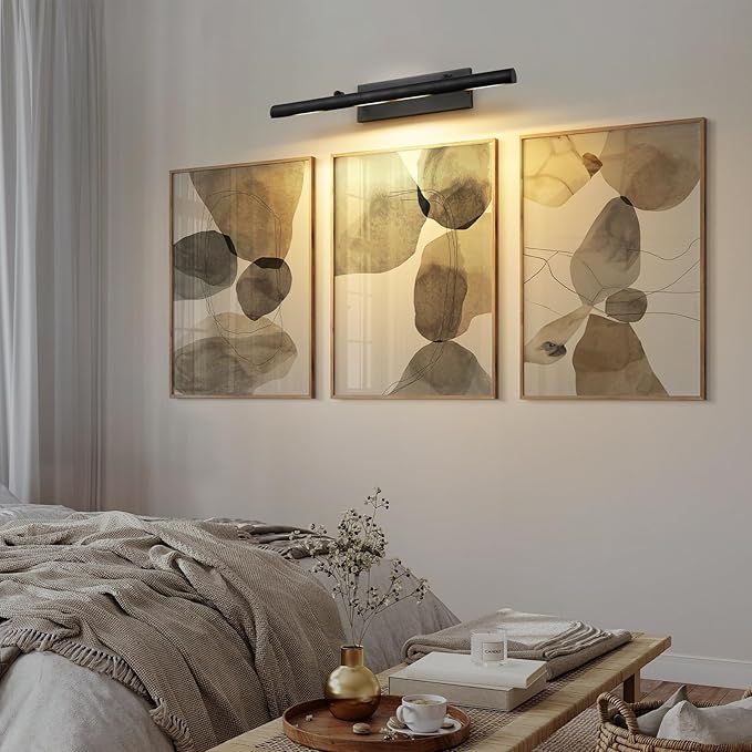 Art Picture Frame Wall Light: 30" Black Retro Swing Arm Artwork Spotlights - Dimmable Slim Brass 4 Lights over Photo Framed - Decorative Wall Lighting above Sculpture for Gallery Museum Bulbs Included