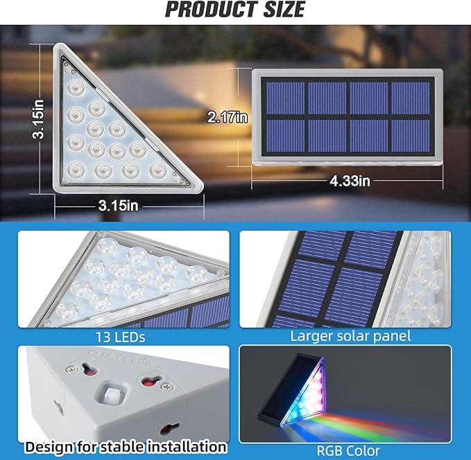 NIORSUN Solar Step Lights for Outside,8 Pack RGB Solid Color Changing Solar Stair Lights Outdoor Waterproof IP67 Auto On Off,Solar Lights for Steps,Stair,Patio,Yard,Porch,Front Door,Deck Decor