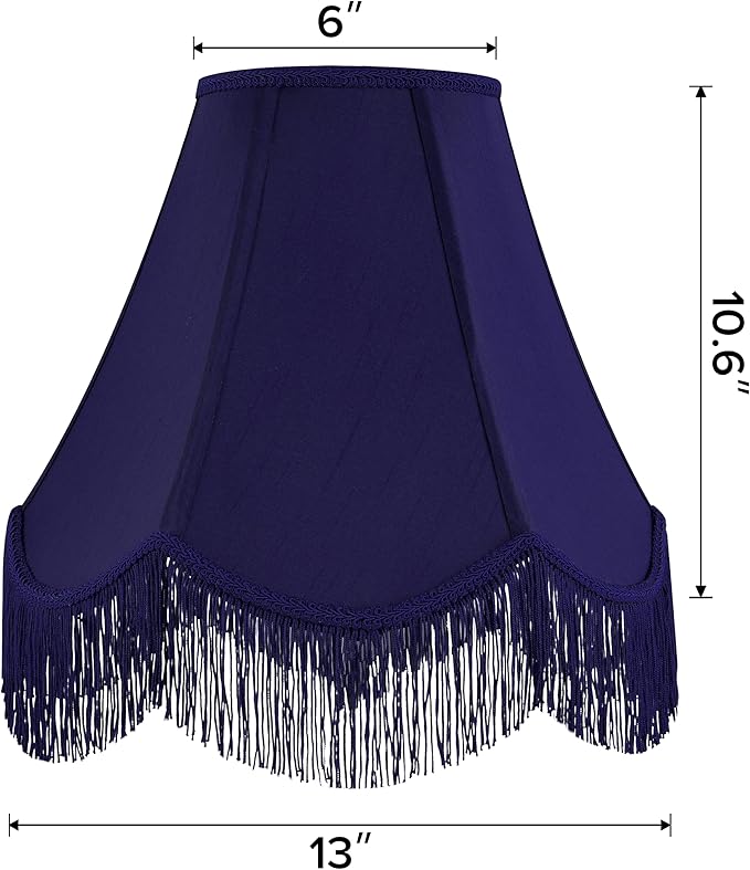 GO&SO Blue Silk Bell Lamp Shades Set of 2 Petal Edge Braid with Blue Fringe Trim, 6"x13"x10.6"(Spider), Scalloped Lamp Shade Hand Crafted, Replacement Lamp Shades for Table, Floor Lamps,Easy Assembly