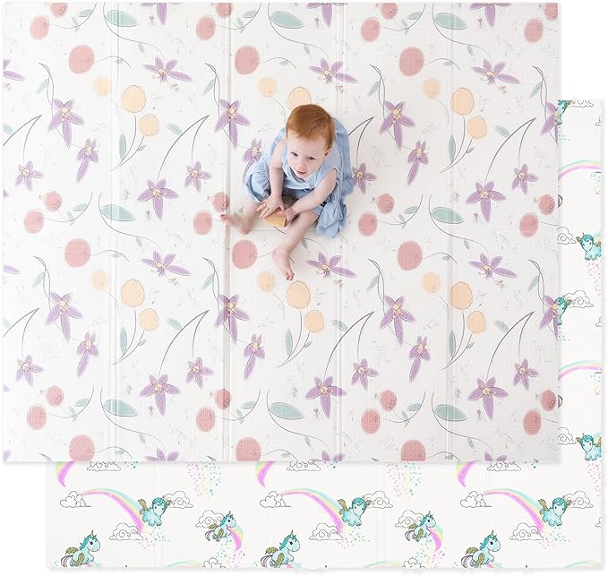 JumpOff Jo Baby Play Mat - Large Folding Foam Play Mat for Infants, Babies, Toddlers, Waterproof, Double-Sided (70" x 59")