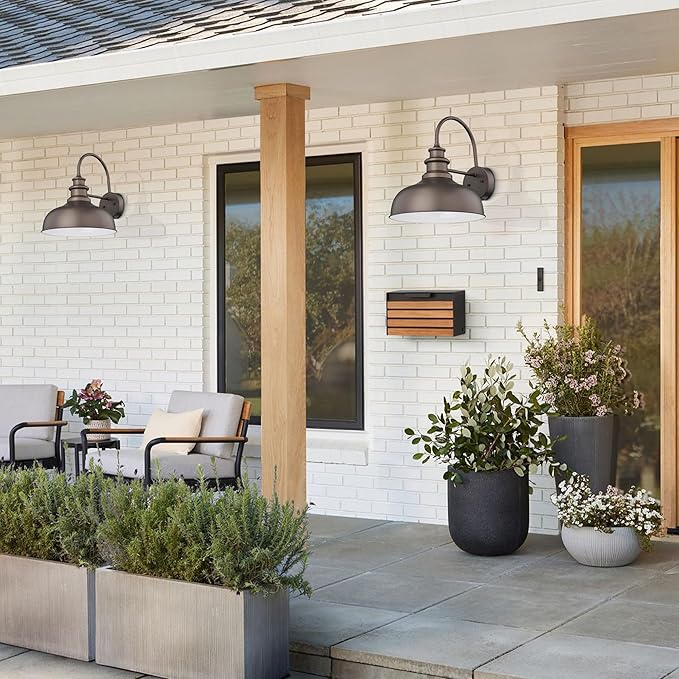 Bestshared 16 Inch Large Farmhouse Barn Light Industria Wall Mount Light Fixture Exterior Sconce Lighting Outdoor Wall Lantern Light Vintage Farmhouse Lamp for Porch,Garage(ORB+White, 16"-2pack)