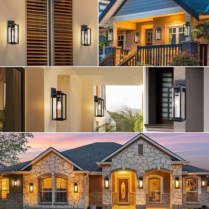 Dusk to Dawn Outdoor Wall Light Fixtures - 2 Packs Exterior Waterproof Outdoor Lighting, Modern Porch Sconces Wall Mounted Lighting, Industrial Anti-rust Matte Black Outside Lantern for Front Door