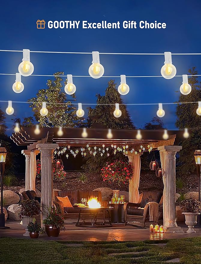 Goothy 50Ft Outdoor LED String Lights with 52 Shatterproof G40 LED Clear Globe Bulbs, Edison Vintage Bulbs E12 Base Hanging Sockets, Decorative Lighting for Café Patio Porch Party Yard Christmas-White
