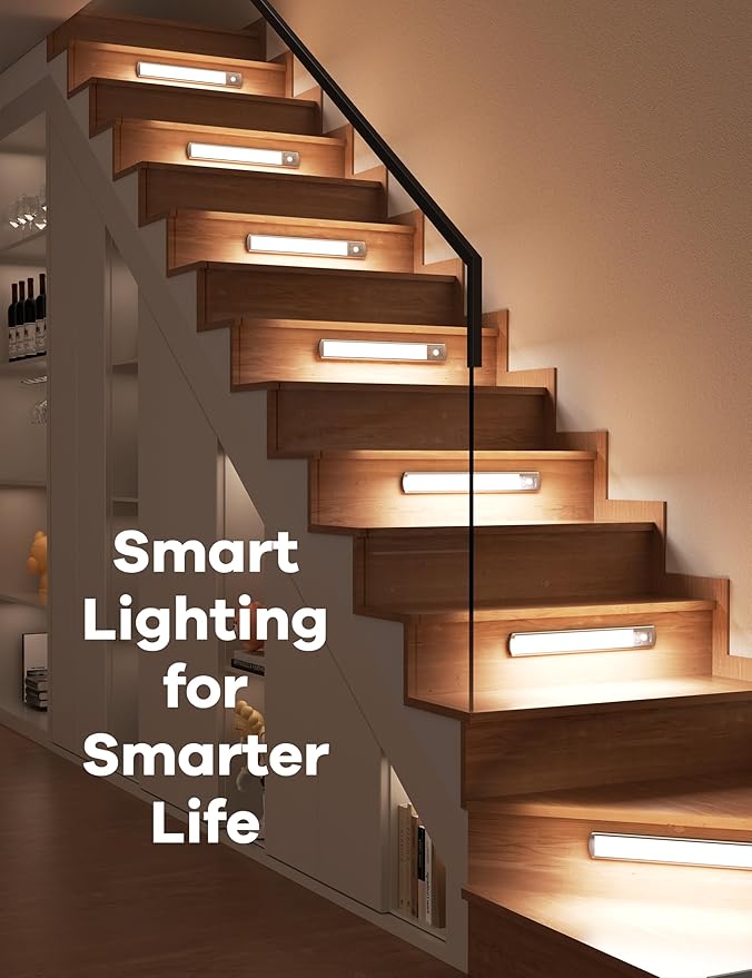 Joyzy Under Cabinet Lighting Motion Sensor Closet Lights Battery Operated Dimmable, 91 LED Rechargeable Under Shelf Sink Light Indoor, Wireless Under Counter Lights for Kitchen Pantry Shelf Hallway