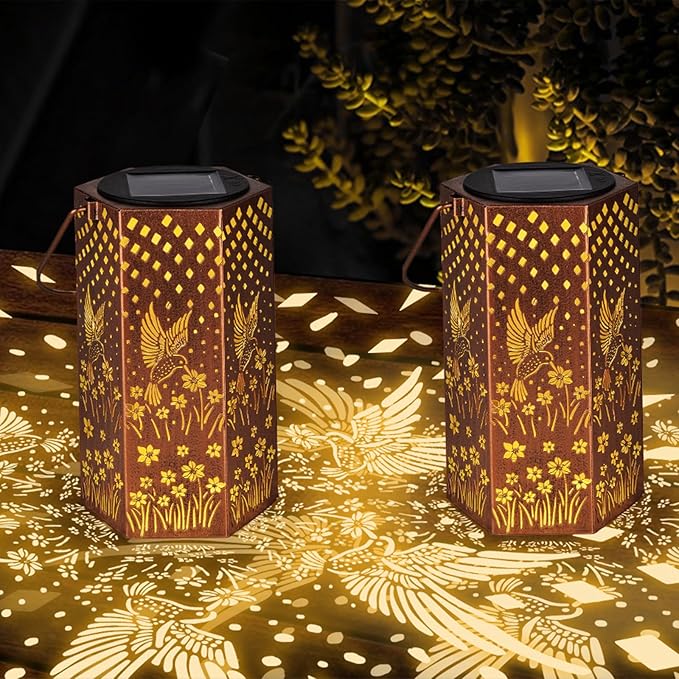 2 Pack Hummingbird Solar Lanterns Outdoor Waterproof - Christmas Gifts for Women, Men, Mom, Solar Lights Outdoor Hanging Garden Decor for Outside, Patio, Outdoor, Yard, Lawn, Balcony