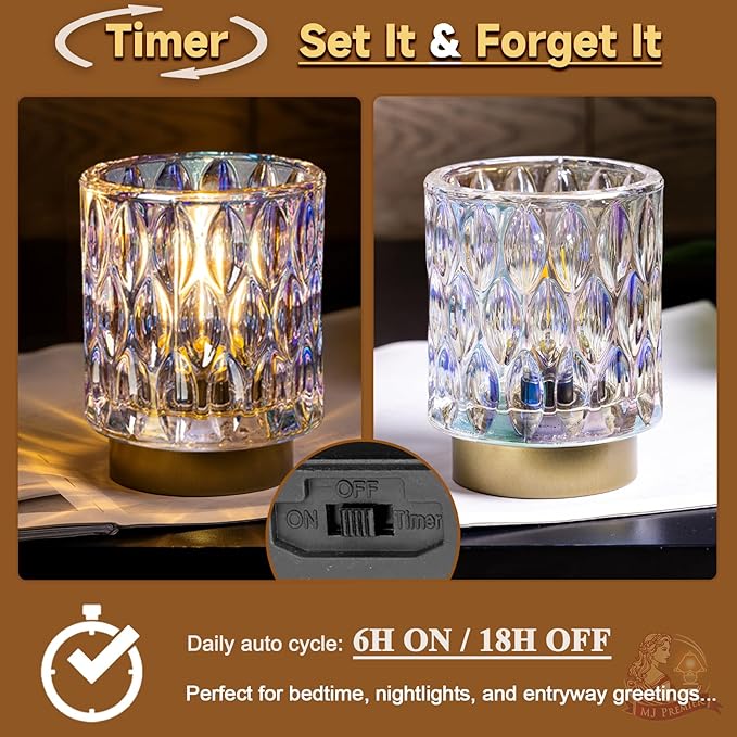 Battery Operated Table Lamps Timer, Mini Crystal Lamp for Area No Plug, Cordless Lamp with LED Bulb for Power Outage, Decorative Lamps for Tabletop/Corner/Entryway/Stairway/Bathroom/Fireplace (PEARL)
