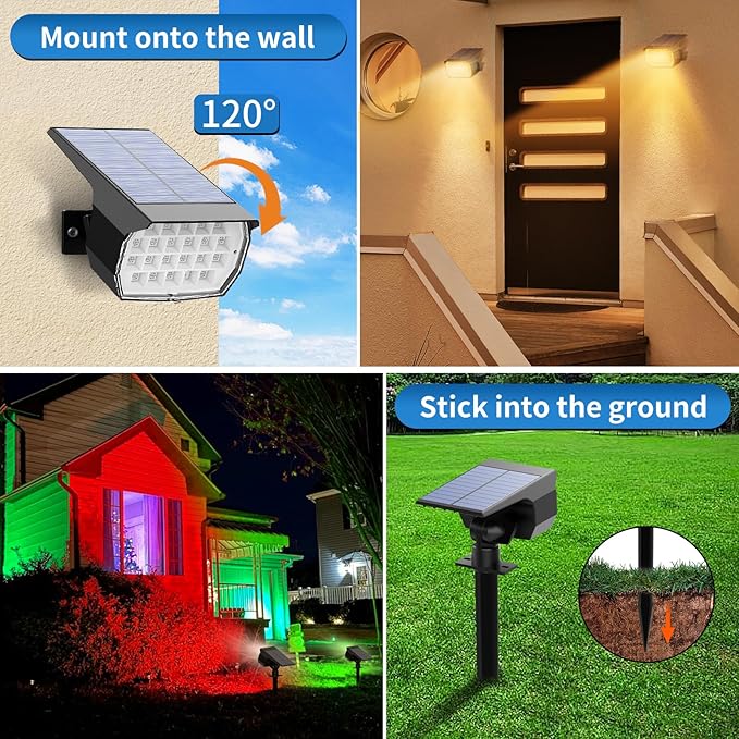 Solar Color Changing Spot Lights Outdoor Waterproof Colored RGB Solar Powered Landscape Lights for Yard 7 Lighting Modes Multicolor Solar Spotlights for Pathway Garden Outside (10 Pack)