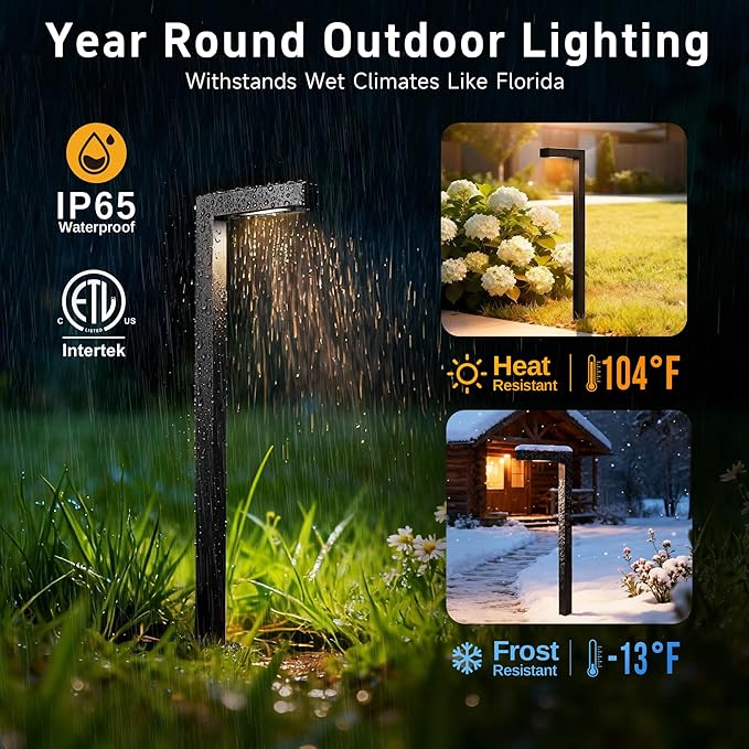 Gardenreet Brass Black Low Voltage Driveway Lights, 12V Landscape Pathway Light, AC/DC LED Waterproof Bronze L Shape Pathway Lamp for Patio House Garden with 3W 270LM 5000K G4 Bulb 8 Pack
