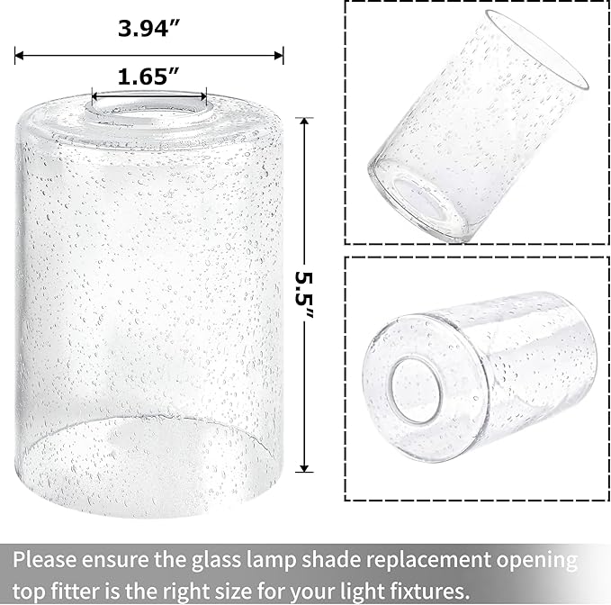 GO&SO 6 Pack Clear Bubble Seeded Glass Shade, 5.5in Height, 3.94in Diameter, 1.65in Fitter, Cylinder Glass Lamp Shade Replacement,for Pendant light/Wall Sconce/Floor Lamp/Desk Lamp/Chandelier