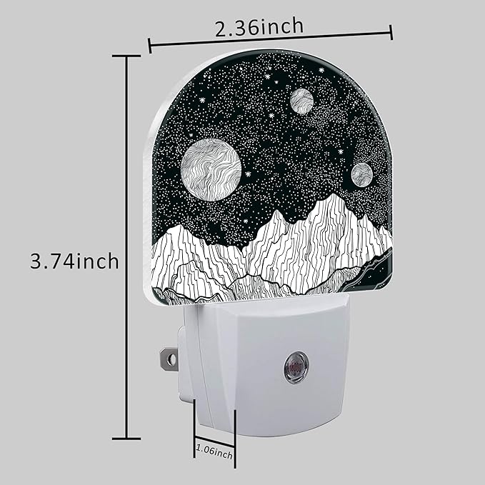Mountains and Starry Sky Night Light Plug into Wall with Dusk to Dawn Sensor Cute Nightlight for Kid Girls Boys Women Men Room Decor, Hallway, Kitchen, Bathroom, Nursery, Stairs