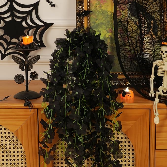 BLEUM CADE 36Pcs Black Fake Wisteria Hanging Flowers, 3.6Ft/Pcs Artificial Wisteria Garland, Hanging Flowers for Wedding Party Home Backdrop Wall Decoration
