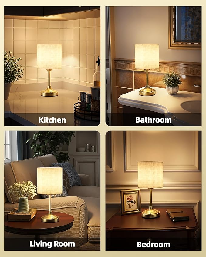 Wireless Lamp, 2-Pack, 8000mAh, Dimmable, Ambient Light, 2700K, Touch Control, Portable, Small, LED, Rechargeable Table, Rechargeable, Cordless, Desk Lamp, Kitchen Lamp, Fabric Shade, for Dining Room