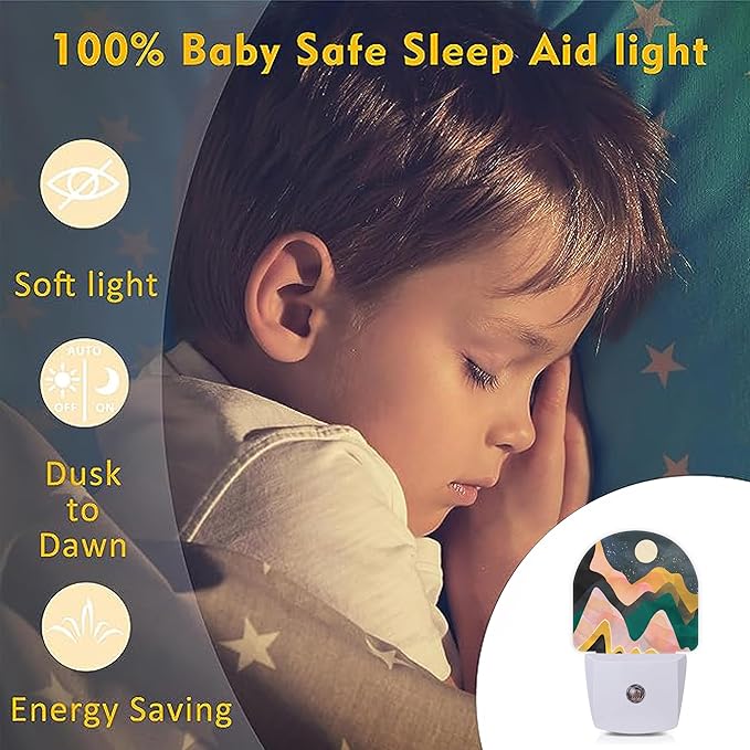 Mountains Night Sky Moon Night Lights Plug into Wall for Girls Boys Room,Night Light LED Lamp Dusk to Dawn Sensor Round Lamp for Bedroom Bathroom Hallway Home Wall Decor