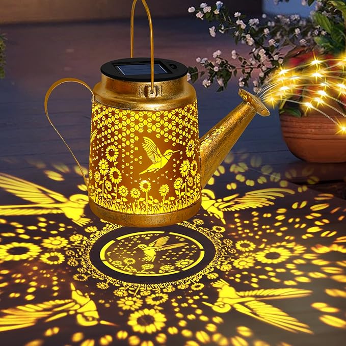 Christmas Gifts Hummingbird Solar Watering Can Lights, Outdoor Waterproof Garden Lanterns with Shepherd Hook, Solar Garden Decor for Yard Outdoor Landscape Pathway, Gift for Women Mom Grandma, 2 Pack