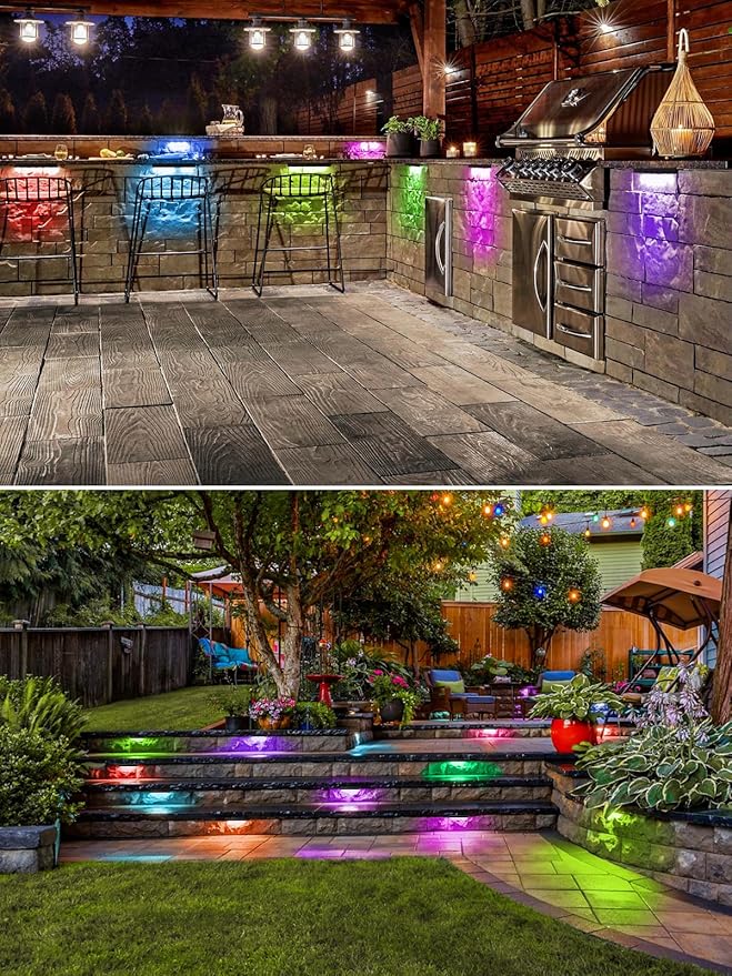 5W RGB Retaining Wall Lights 7 inch LED Hardscape Lighting Color Changing Low Voltage Landscape Paver Lights 12V Step Lights Outdoor Waterproof Stair Deck Lighting (6 Pack+Connectors)