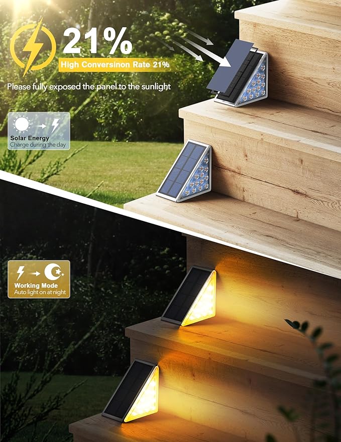 LED Solar Step Lights Waterproof Outdoor Stair Lights, Solar Deck Lights Outdoor Decor IP67 Solar Decoration Lights for Yard, Patio, Garden, Walkways, Front Door, Pathway, Driveway, Porch 6 Pack