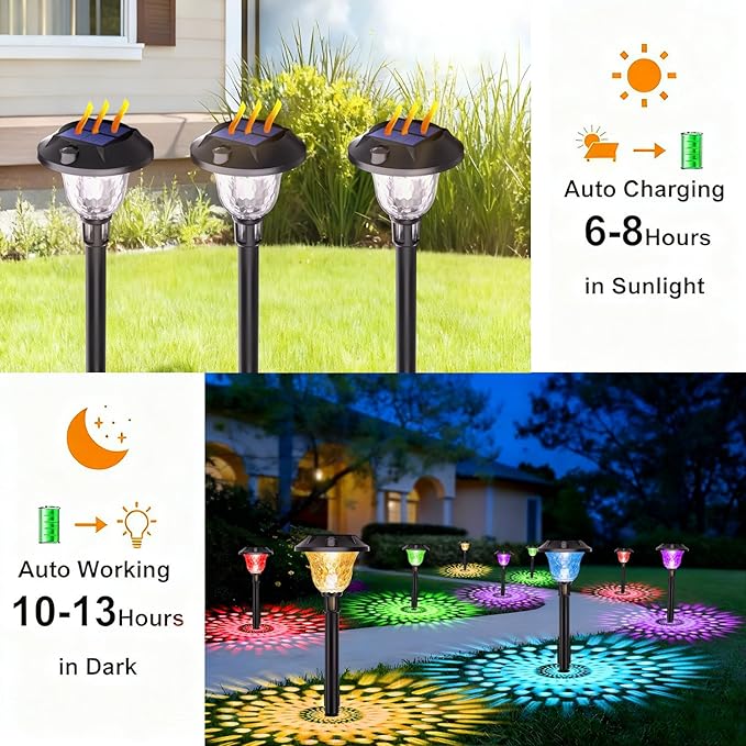 4Pack Solar Pathway Lights Outdoor Waterproof, Multicolor & Warm White Changing LED Solar Lights Christmas Decorations Outdoor with Auto On/Off for Garden, Yard, Patio, Walkway (4, Multicolor)