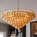 37" Extra Large Chandelier, 14-Light Gold Modern Round Chandelier for Living Room, Tiered Smoke Blown Glass Brass Chandeliers, Hanging Light Fixture for Bedroom, Dining Room, Foyer, Entryway