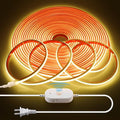 AC 110V Motion Sensor COB LED Strip Light Outdoor Waterproof 40FT/12M Plug In Warm White 3000K High Density 288LED/M Adjustable Time-Delay Flexible Motion Activated Led Light Strip for Cabinet Stairs