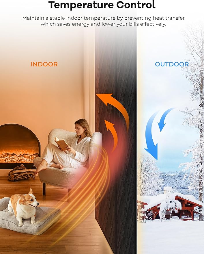 Insulated Door Curtains for Doorways/Front/Back/Basement, Fit Size up to 38 x 82 Inches, Magnetic Thermal Door Cover for Winter, Oxford Filled with Thick Cotton to Keep Warm, Black, Diamond