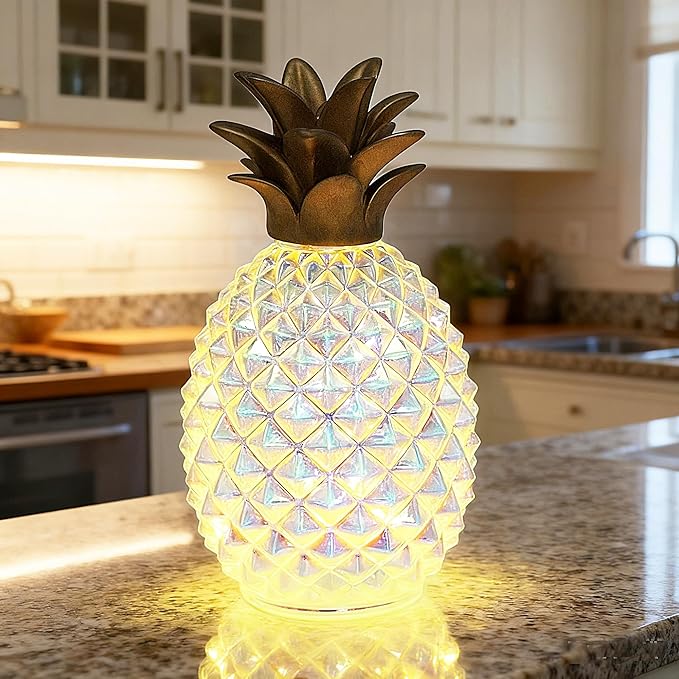 Mercury Glass Pineapple Lamp with Timer.Pineapple decortions Lights,Glass Table lamp,Battery Operated Led Night Light. Pineapple Decor for Kids Room,Bedroom,Home Decoration (Colorful Pineapple)