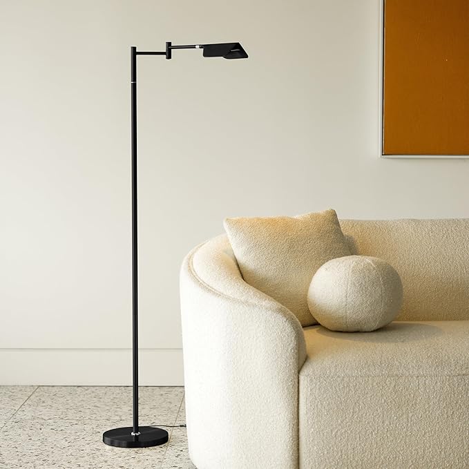 Brightech Leaf Pharmacy LED Reading Lamp, Dimmable Floor Lamp with Easy Rotation Over Chair or Desk for Living Rooms & Offices, Adjustable Standing Lamp, Tall Lamp for Sewing & Craftwork - Jet Black