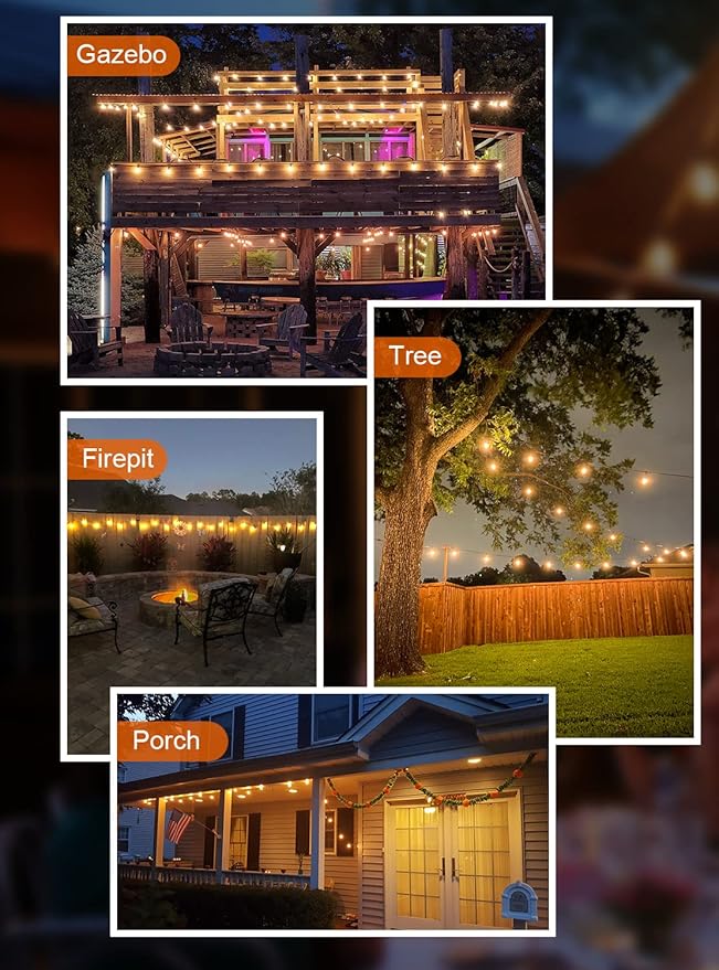 Gpatio 30ft Waterproof Patio Lights With 16 Dimmable Hanging Lights Globe ST38 Bulbs, 2700k Shatterproof Connectable For Backyard Gazebo Porch Garden Commercial Outside Decor