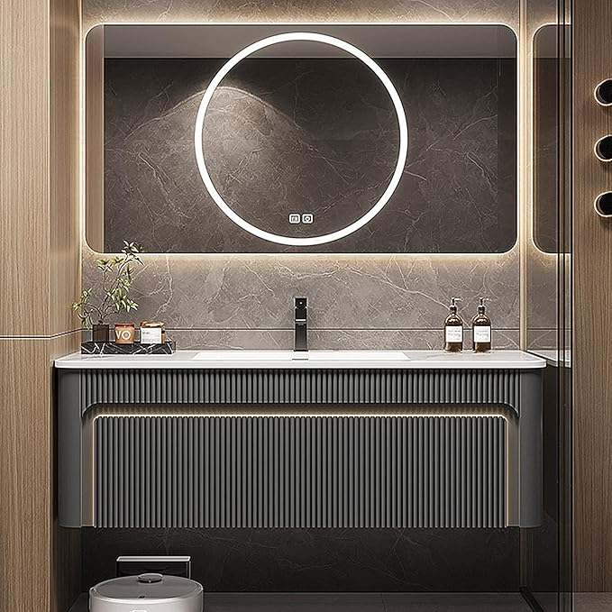 Bathroom Vanity Set - Bathroom Vanity with Sink Include Led Smart Defogging Mirror Cabinet & Ambient Lighting | Wall Mounted Bathroom Vanities (48'')