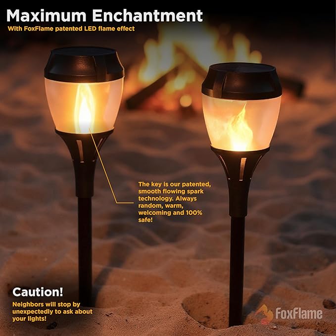 Solar Path Lights Outdoor Waterproof - Realistic Flickering LED Flame, IP65 Pathway Lights Solar Powered Warm Light for Garden and Walkways, Ground Stake Included for Easy Setup (1 Pack)