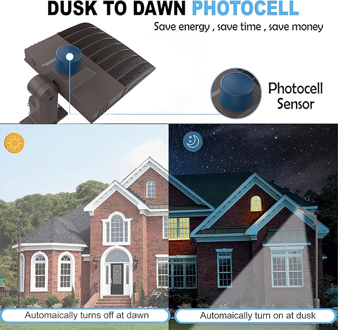 LEDMyplace LED Parking Lot Light 150W 120W 100W Adjustable, Dusk to Dawn Photocell, 3000K, 19200 LM, AC120-277V, IP65 Waterproof Commercial Street Security Shoebox Lights for Pathway Stadium Court