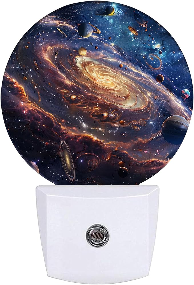 Galaxy Planets Night Light,Solar System Night Lights Plug into Wall for Kitchens Toilets Bedroom Decorative Half Round Nightlight Led Lamp 0.5W Sleep Friendly