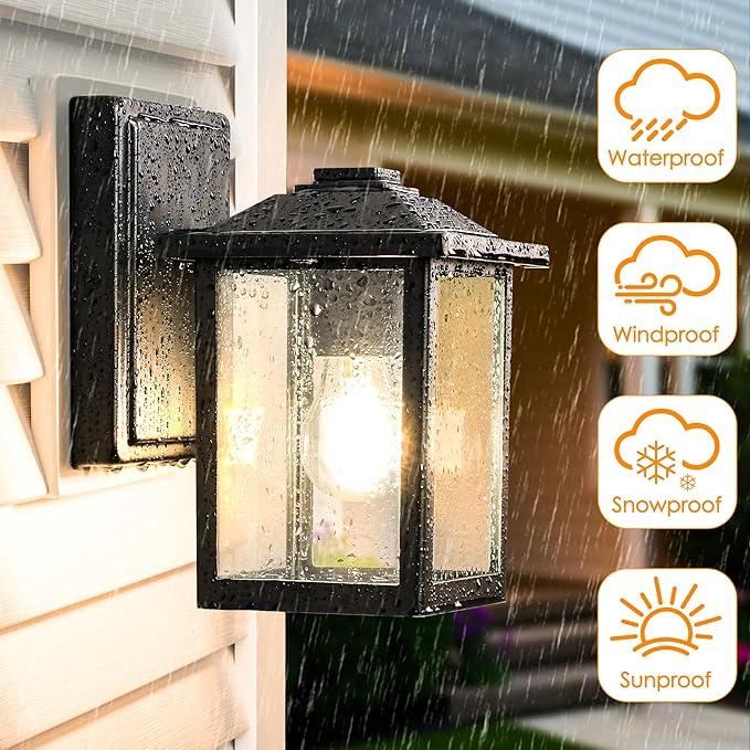 Outdoor Wall Lantern, Exterior Waterproof Wall Sconce Light Fixture, Black Front Door Mounted Lighting with Clear Glass, Anti-Rust Porch Lamp