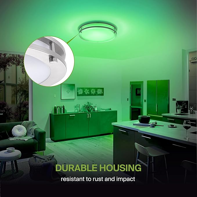 ASD LED 14" Round Flush Mount Lighting, Close to Ceiling Light Fixture | Smart, Multicolor, Dimmable, ETL Listed | 21W 1430LM RGB-2700-6500K 120V | Low Profile Double Ring Lamp | Nickel, 4 Pack