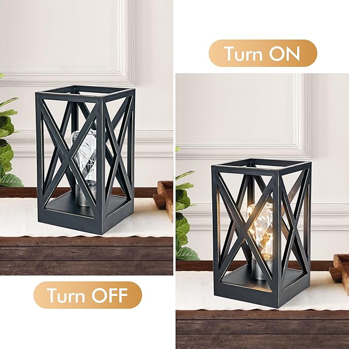 WINGBO 2 Pack Retro Battery Powered Table Lamps, Battery Operated Cordless Lamp Set, Portable Nightlight Decorative Light for Living Room Dining Room Bedroom Entryway Patio Backyard, Black Finish