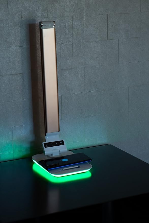 Desk Lamp with RGB Accent Light Wireless Charger USB Port Dimmable Light Controls (Gold)