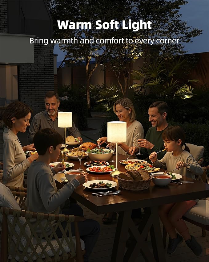 Rechargeable Table Lamp, 2-Pack, 8000mAh, Dimmable, Ambient Light, 2700K, Touch Control, Portable, LED, Wireless, Cordless, Battery Operated, Desk Lamp, Kitchen Lamp, Fabric Shade, for Dining Room